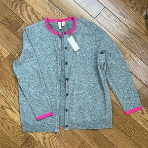 Anthropologie grey cardigan with pink trim